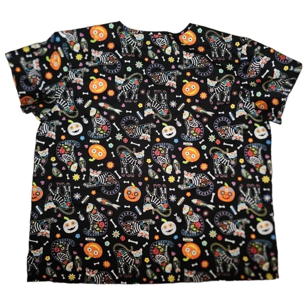 Luv Scrubs Women's Halloween Cartoon Print V-Neck Scrub Shirt Top Plus Size 2X - Picture 4 of 11